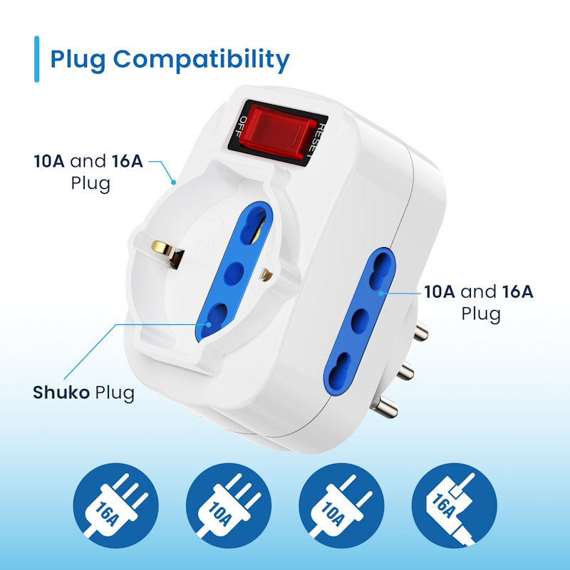 EW1196 | Adattatore elettrico 3 posizioni, spina Italiana 10A rotante | Ewent | distributori informatica